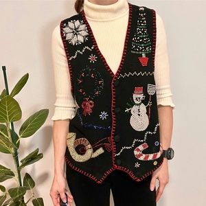 Vintage Ugly Christmas Vest Beaded